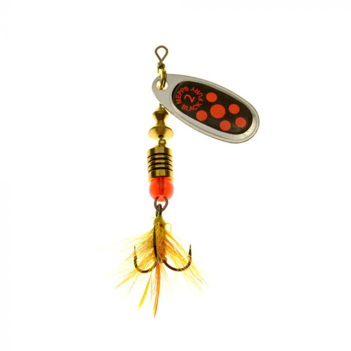 Mepps Black Fury with Fly Spinner, silver with red dots, Spin Fishing