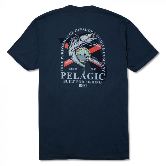 Pelagic Premium Florida Wahoo T-Shirt, smokey blue, Fly Fishing