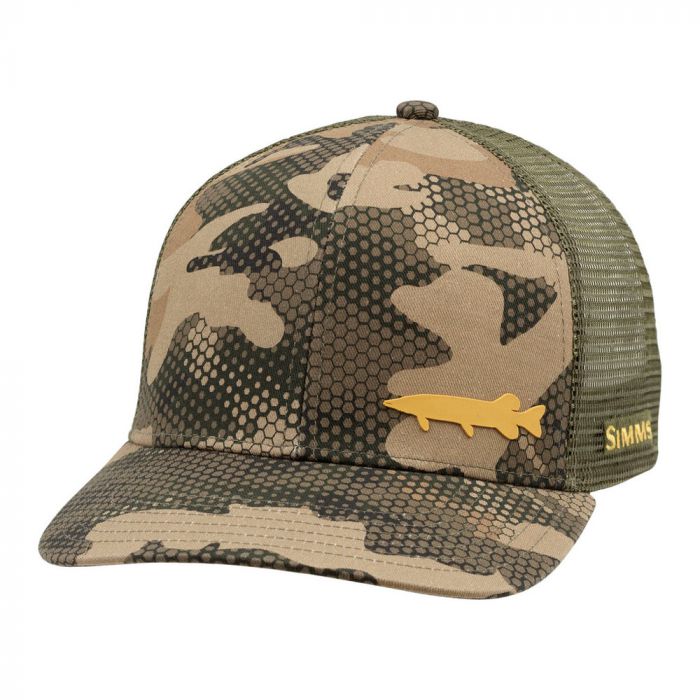 Simms Payoff Pike Trucker Cap, hex flo camo timber