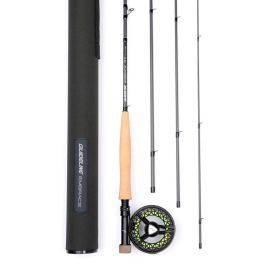 Sougayilang Canna da pesca a mosca e mulinello, canna da pesca leggera portatile in grafite a 4 sezioni e mulinello in alluminio lavorato a CNC, pacchetto completo di avviamento con borsa per