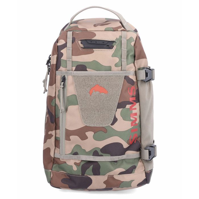 Simms Tributary Sling Pack, woodland camo, Pesca a mosca