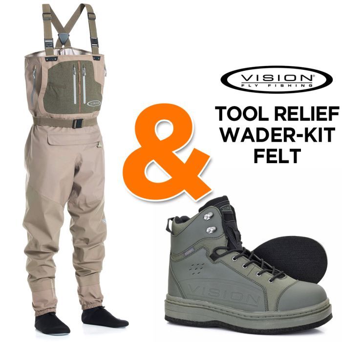 Wading Tools Vision Tool Relief Koski Wading Kit (Waders + Wading Boots), Fly ...