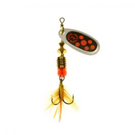 Mepps Black Fury with Fly Spinner, silver with red dots, pesca a spinning