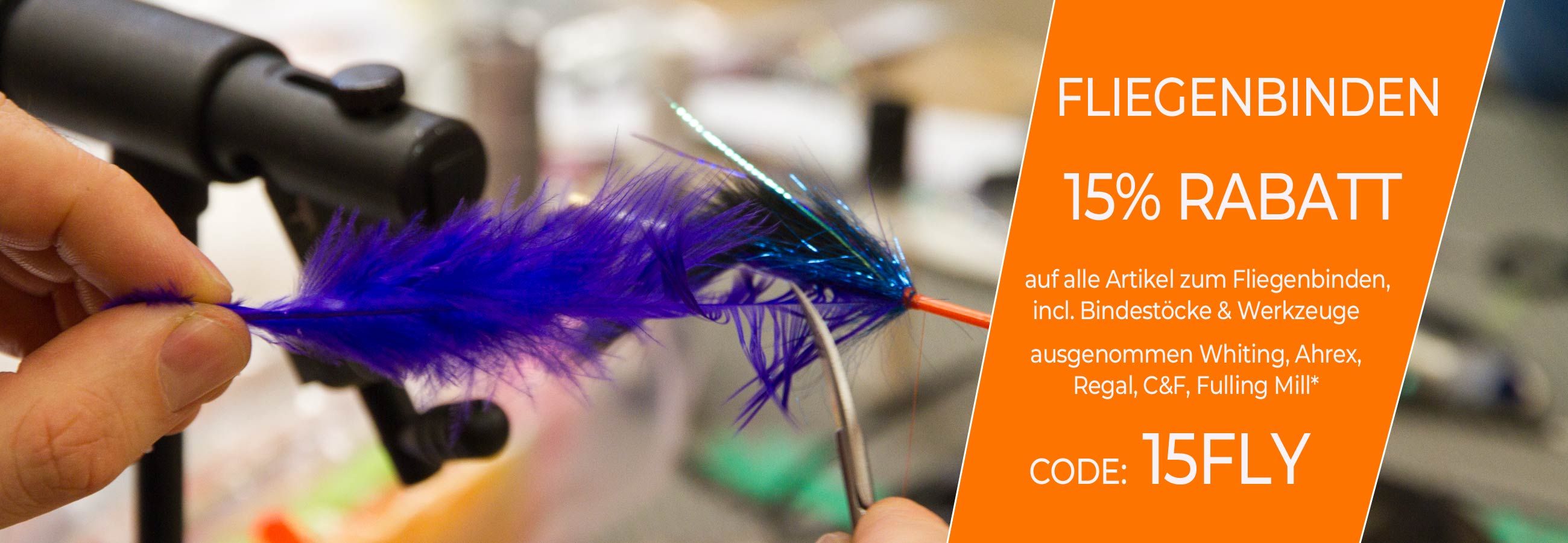 15% Rabatt auf das gesamte Fliegenbinde-Sortiment - Online-Code: 15FLY