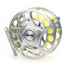 Hatch Monsoon 7Plus LargeArbor Fliegenrolle, silber/grün - 2. Hand, Sammlerstück, gebrauchte Ausrüstung, Fliegenfischen