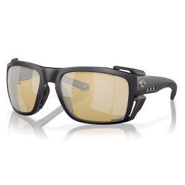 Costa King Tide 8 Black Pearl Polbrille mit verspiegelten Sunrise Silver Mirror Linsen in dreidimensionaler Frontansicht