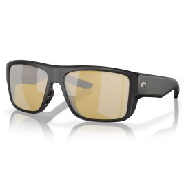 Costa Taxman Matte Black Polbrille mit Sunrise Silver Mirror Gläsern in 3D-Frontalansicht