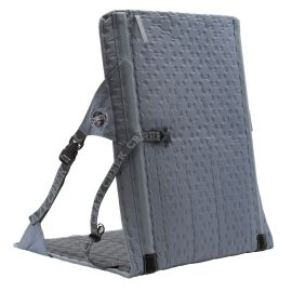 Rückansicht des Crazy Creek HEX 2.0 LongBack Chairs in der Ausführung Cobalt/Slate vor weißem Hintergrund; abgebildet ist die schiefergraue Außenseite mit reißfester Wabenstruktur, schwarzen Randeinfassungen und den verstellbaren Seitengurten