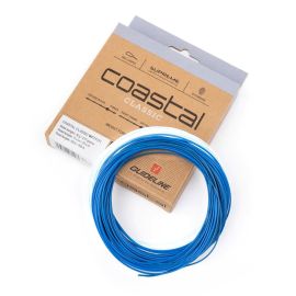 Produktverpackung der Guideline Coastal Classic WF Fliegenschnur in der Version 'Fast Intermediate' (blaues Design) mit technischen Details zu Kopfgewicht und WF-Klasse.