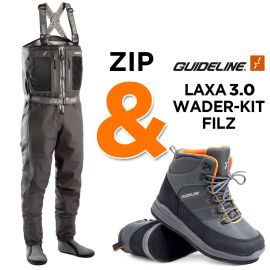 Wader Set Guideline Laxa 3.0 ZIP e scarponcini Laxa 2.0 (Feltro o Gummi), Pesca a mosca