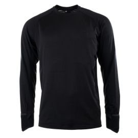 Vorderansicht des schwarzen Loop Flyt Polartec Langarm-Basisshirts; zu sehen sind der sportliche Raglan-Schnitt und das dezente Loop-Logo