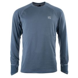 Vorderansicht des blaugrauen LOOP Flyt Polartec Long Sleeve Base Layers; zeigt den sportlichen Raglan-Schnitt, den Rundhalsausschnitt und das dezente Loop-Logo.