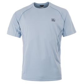 Vorderansicht des blauen Loop Flyt UPF Dome T-Shirts mit dezentem Logo und technischem Schnitt