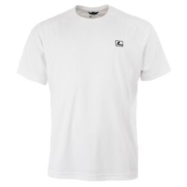 Vorderansicht des weißen Loop Flyt UPF Dome T-Shirts mit dezentem Logo und technischem Schnitt