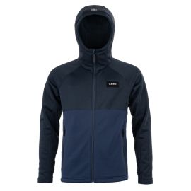 Vorderansicht des Loop Nunas V3 Hoodie in Ocean Blue; technisches Design mit zwei Seitentaschen und eng anliegender Sturmkapuze