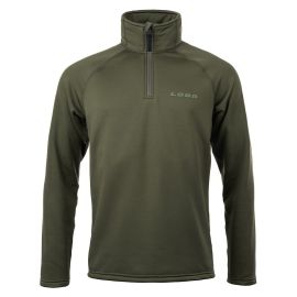 Loop Rosto V2 Half Zip Pullover in Military Green, Vorderansicht mit Stehkragen, Reißverschluss und Loop Logo auf der Brust