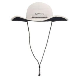 Vorderansicht des Simms Solar Sombrero in Overcast (helles Grau/Beige); zeigt die breite, schützende Krempe und das verstellbare Kinnband