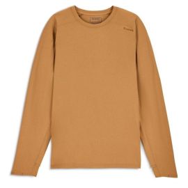 Vorderansicht des rot-braunen Simms SolarFlex Crew Shirts in der Farbe Earthenware; zeigt den Rundhalsausschnitt und das technische Gewebe