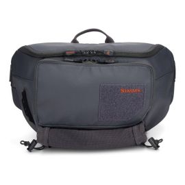 Vorderansicht des Simms Tributary Hip Pack in Tahitian Pearl (Blau-Teal) mit Hauptfach, Reißverschluss-Fronttasche und Velcro-Patch für Fliegen