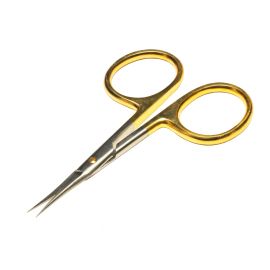 Veniard Gold Loop 4 Zoll Micro Tip Universal Scissors Bindeschere aus Edelstahl mit ultrafeinen, spitzen Klingen, goldener Schraubenachse und markanten vergoldeten Griffaugen auf weißem Hintergrund