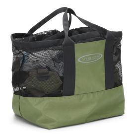 Vision Aqua Wader Bag in Olive mit wasserdichtem Boden und atmungsaktivem Mesh-Oberteil für Watausrüstung. Inkludierte faltbare Wickelmatte der Vision Aqua Wader Bag zum Schutz beim Umziehen am Flussufer.