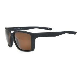 Vision Hybrid Polarized Sunglasses: Sportliche Angelbrille mit schwarzem Rahmen und braunen Polarflite Brown Lenses für optimalen Kontrast und Rundum-Schutz beim Fischen. Seitenansicht mit Brillenbügeln