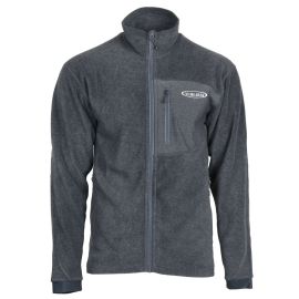 Vision Nalle Fleece Jacket in Grey, Vorderansicht einer grauen Fleecejacke mit Stehkragen, durchgehendem Reißverschluss, Brusttasche mit Vision Logo und dunklen Bündchen