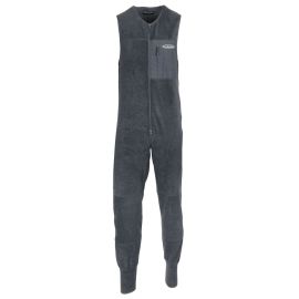 Vision Nalle Fleece Overall in Grey, Vorderansicht eines grauen, ärmellosen Fleece-Overalls mit durchgehendem Reißverschluss, Brusttasche mit Vision Logo und engen Bündchen an den Knöcheln