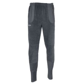 Vision Nalle Trousers in Grey, Vorderansicht einer grauen Fleecehose mit elastischem Bund, glatten Taschen-Einsätzen, Vision Logo am Oberschenkel und schmalen Bündchen an den Knöcheln