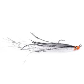 Vision Perch Ahven Tinseli: Schlanker Perch-Streamer in Silver-Black mit viel glitzerndem Tinsel, orangefarbenem Kopf und realistischen Augen für die Jagd auf Barsche. Fliegenfischen