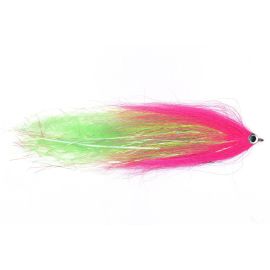 Vision Pike Candy Fly: Ein auffälliger Streamer in den Farben Pink und Hellgrün (Chartreuse). Die Fliege ist mit synthetischen Fasern und Flash-Material gebunden und verfügt über realistische Epoxy-Eyes, ideal für das Fischen auf Hecht und Huchen.