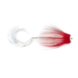 Vision Pike Waterpusher Red & White beschwerte Hechtfliege mit rotem Kragen, weißer Kopfscheibe, langen weißen und roten Fasern und silbernem Dragontail