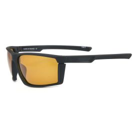 Vision Ryde Polarized Sunglasses: Sportliche Polarisationsbrille mit mattschwarzem Rahmen und kontraststarken Polarflite Yellow Lenses für optimale Sicht beim Angeln und Fliegenfischen. Seitenansicht mit den Bügeln der Brille