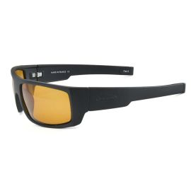 Vision Salora Polarized Sunglasses: Klassische Polarisationsbrille mit mattschwarzem Rahmen und gelben Polarflite Yellow Lenses für kontrastreiches Sehen beim Angeln. Seitenansicht mit den Bügeln der Brille