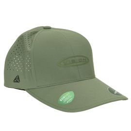 Vision Tactical Snapback Cap in Olive mit laserperforierter Belüftung und gummiertem Vision-Logo für Angler.